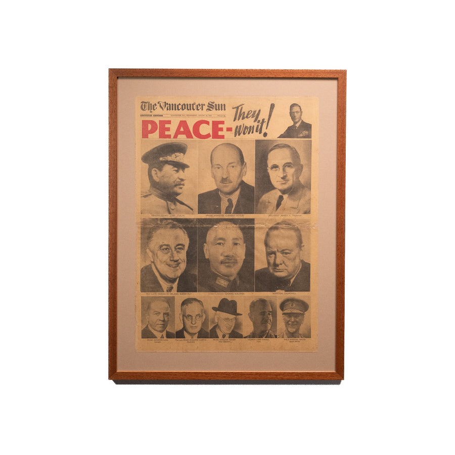 Framed Vancouver Sun 'Peace, They Won It!' Front Page