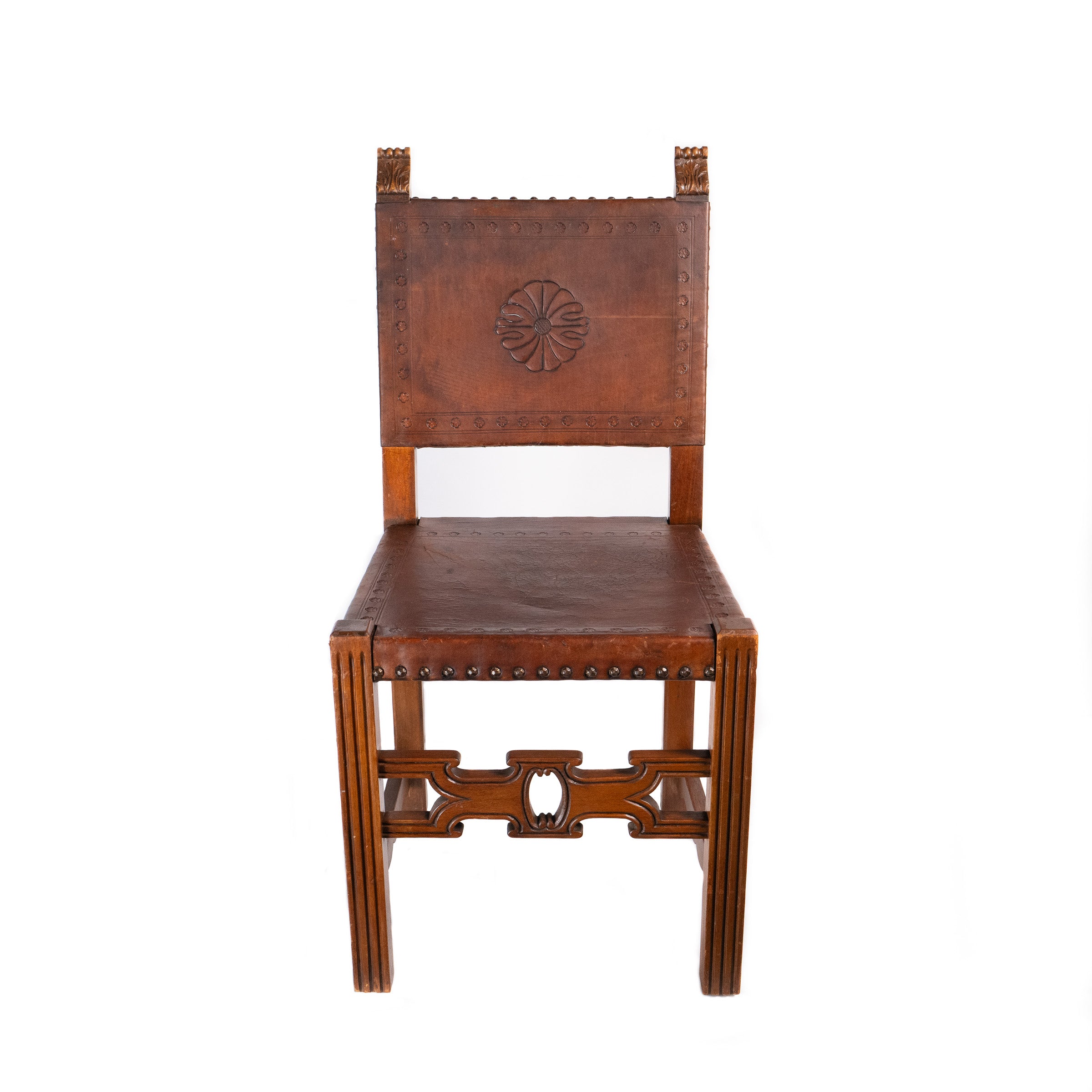 Set of Four Embossed Leather Dining Chairs, Decro, Melbourne
