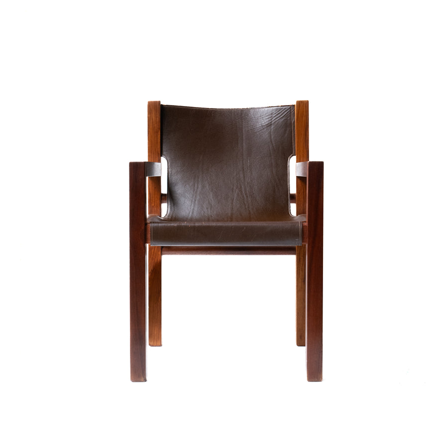 Mid-Century Leather-Sling Armchair, Two-Tone Blackwood Frame