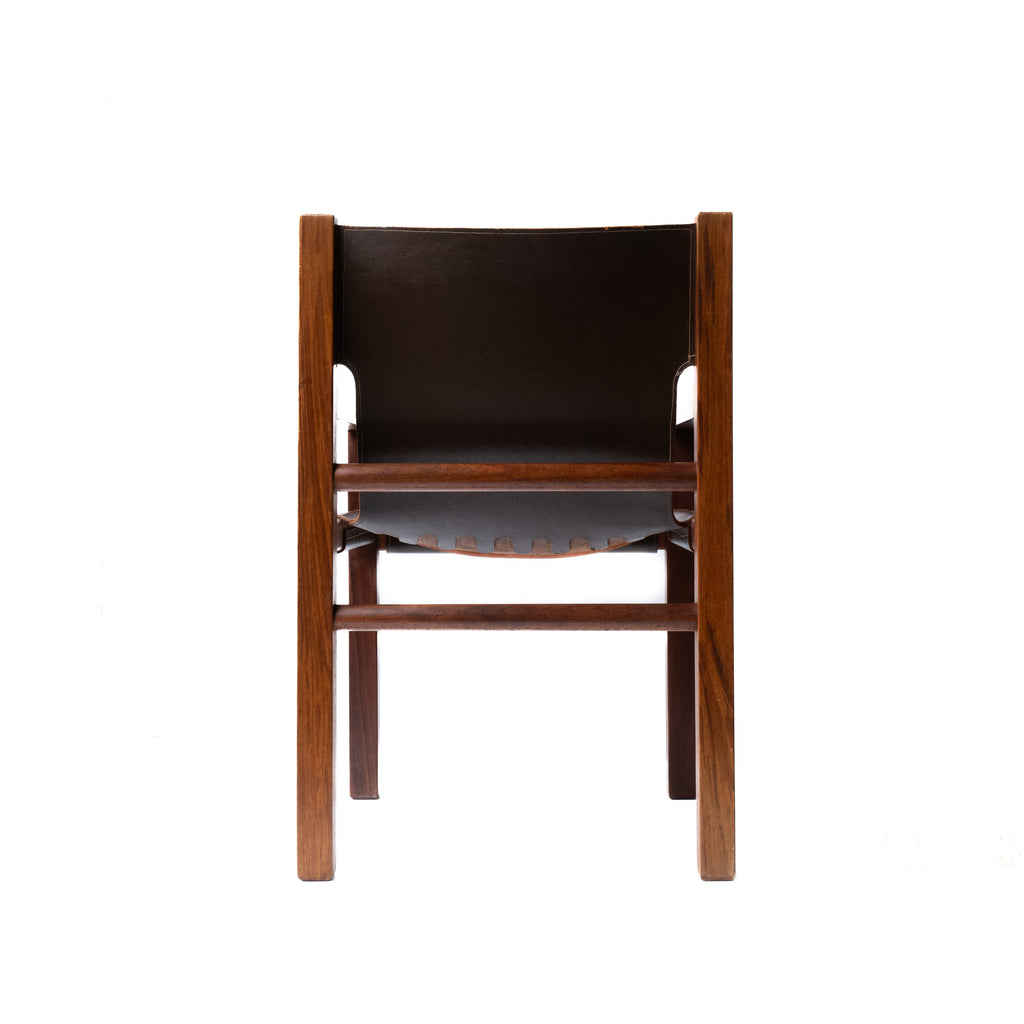 Mid-Century Leather-Sling Armchair, Two-Tone Blackwood Frame