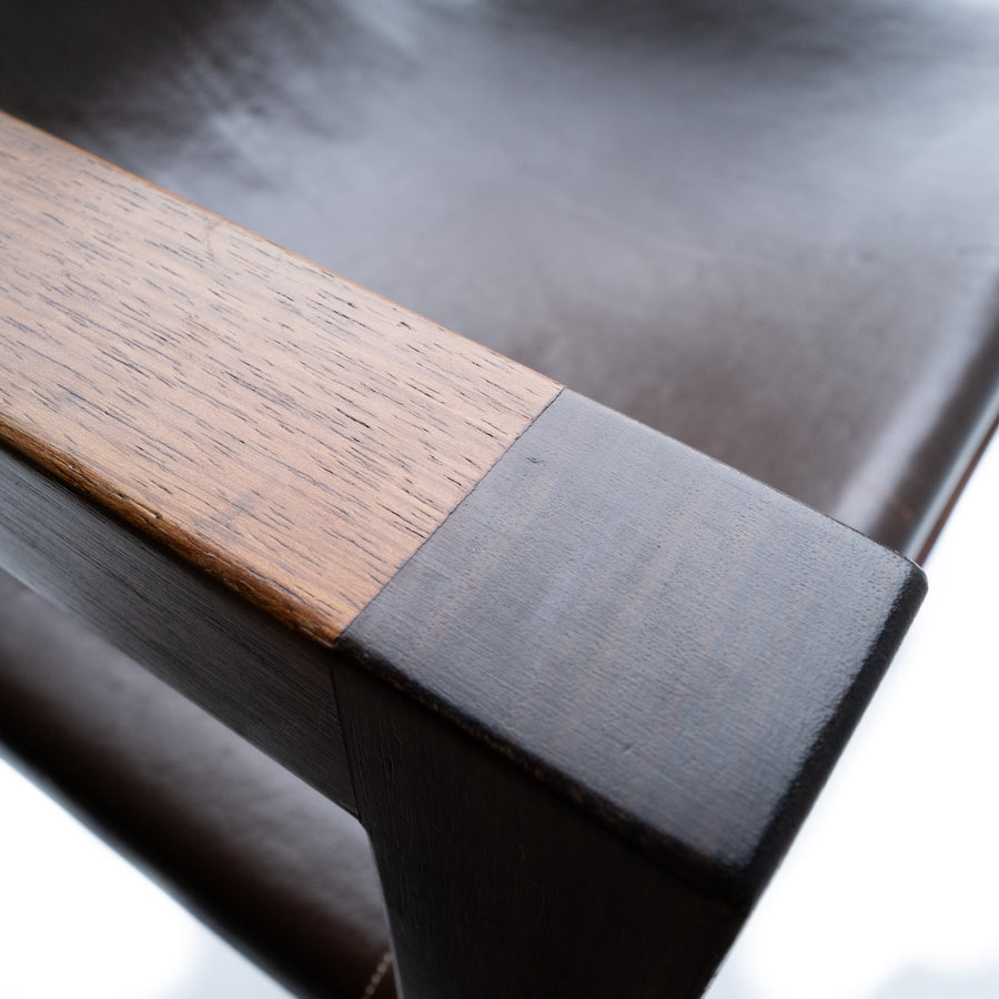 Mid-Century Leather-Sling Armchair, Two-Tone Blackwood Frame