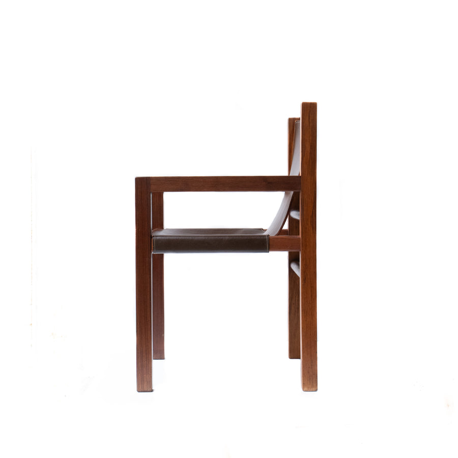 Mid-Century Leather-Sling Armchair, Two-Tone Blackwood Frame