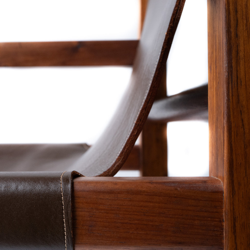 Mid-Century Leather-Sling Armchair, Two-Tone Blackwood Frame