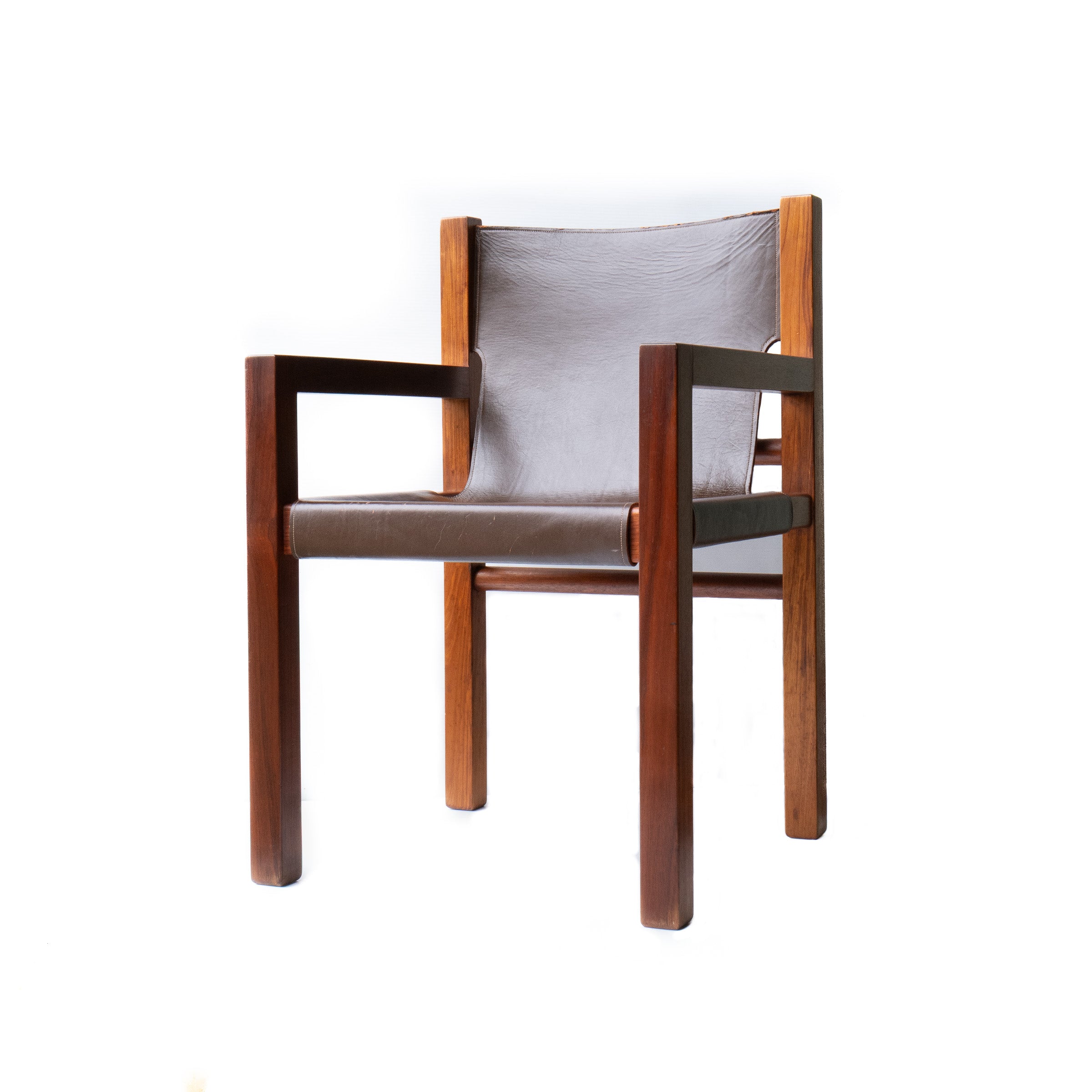 Mid-Century Leather-Sling Armchair, Two-Tone Blackwood Frame