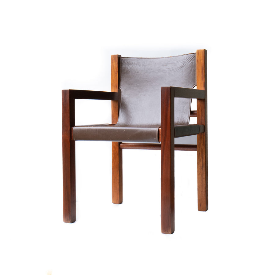 Mid-Century Leather-Sling Armchair, Two-Tone Blackwood Frame