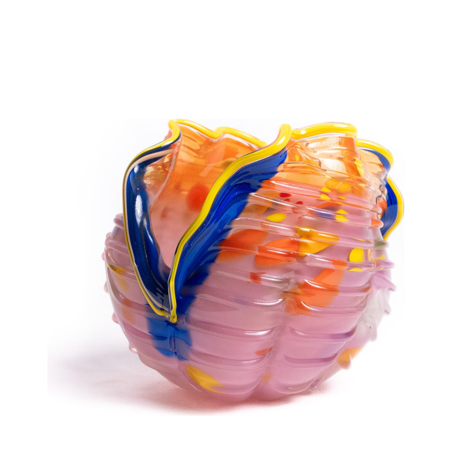 Colourful Clam-Shell Form Art Glass Vase