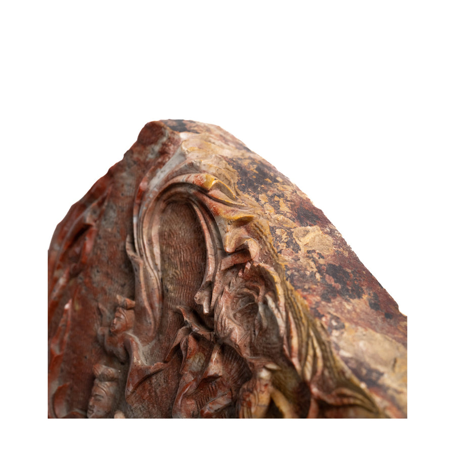 Carved Bicolour Hardstone Boulder with Immortals and Phoenix