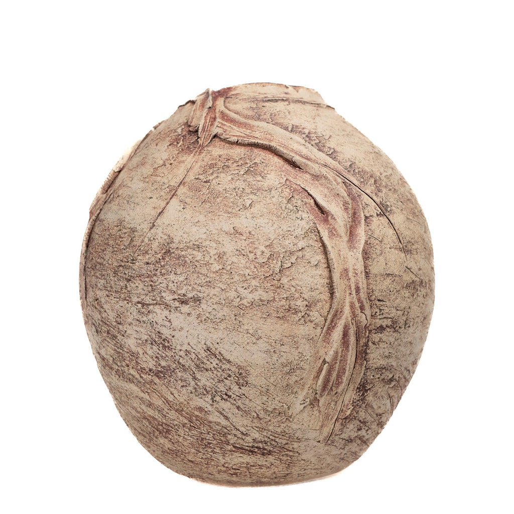 Large Stone-Coloured Art Vessel, Torn-Clay Collar