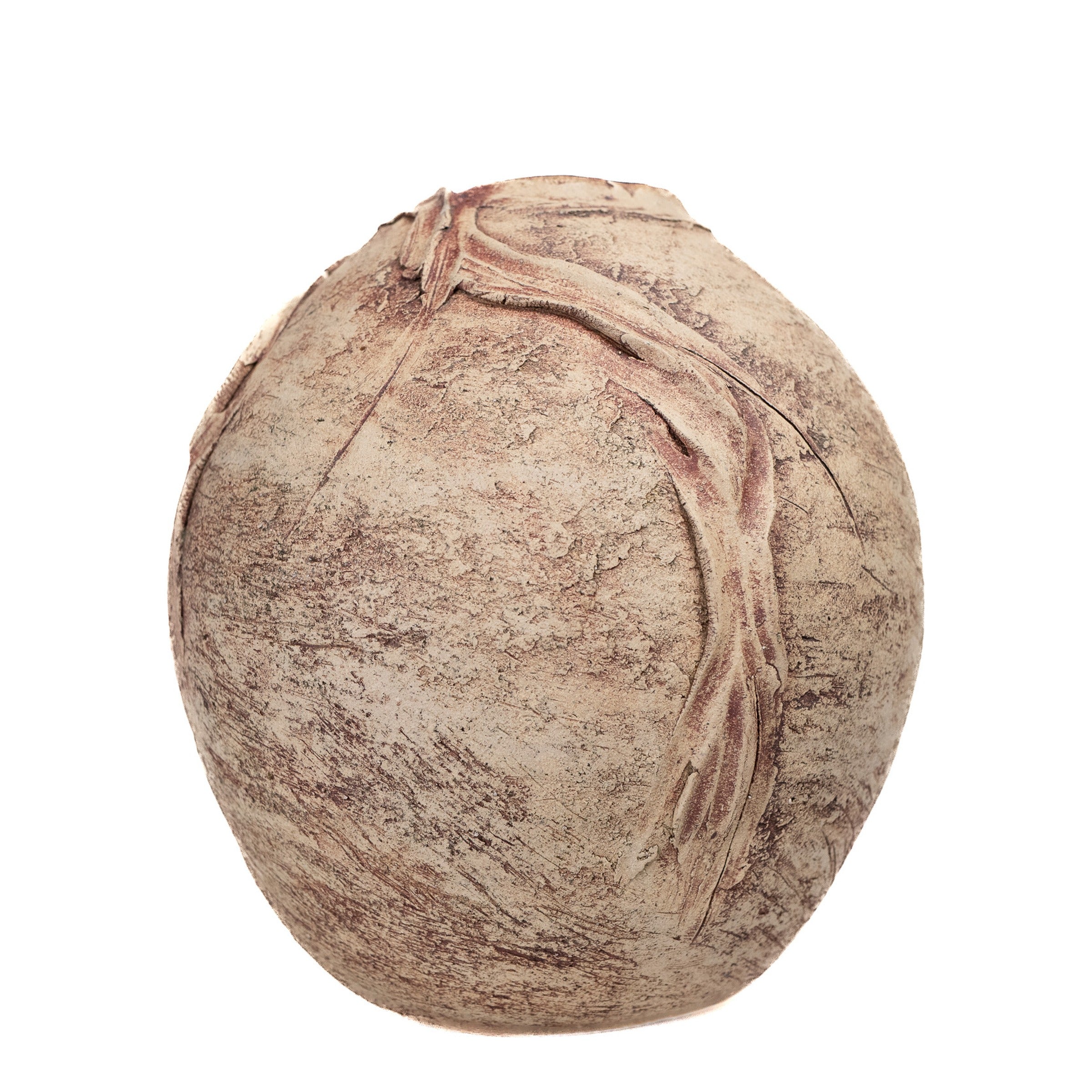 Large Stone-Coloured Art Vessel, Torn-Clay Collar