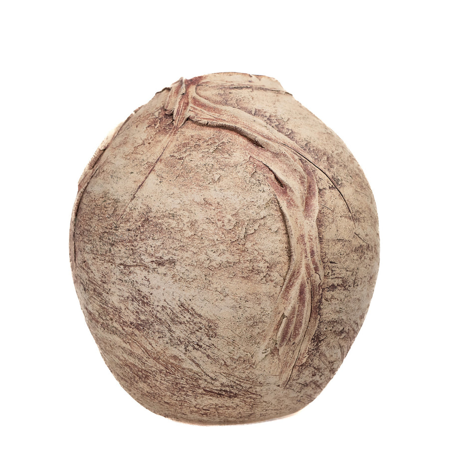 Large Stone-Coloured Art Vessel, Torn-Clay Collar