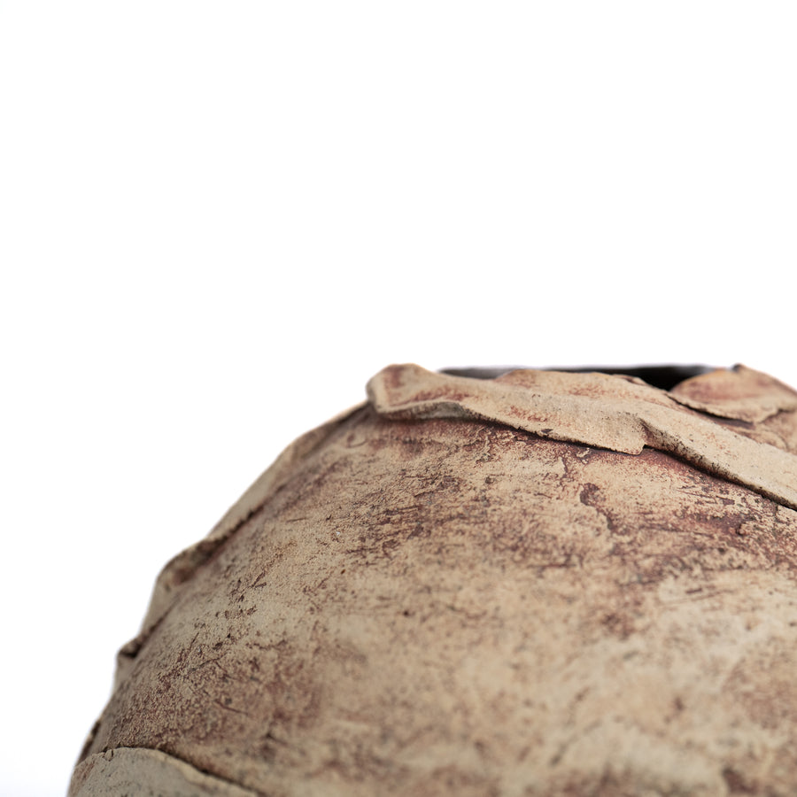 Large Stone-Coloured Art Vessel, Torn-Clay Collar