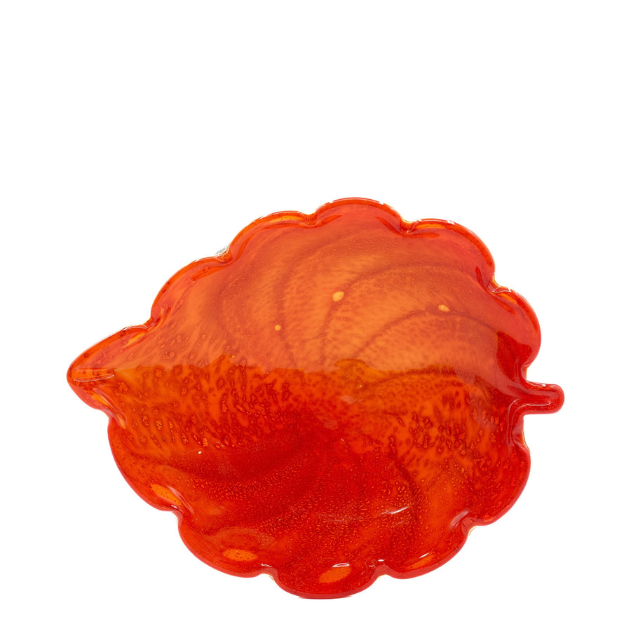 Mid-Century Murano Aventurine Leaf Dish, Orange and Gold