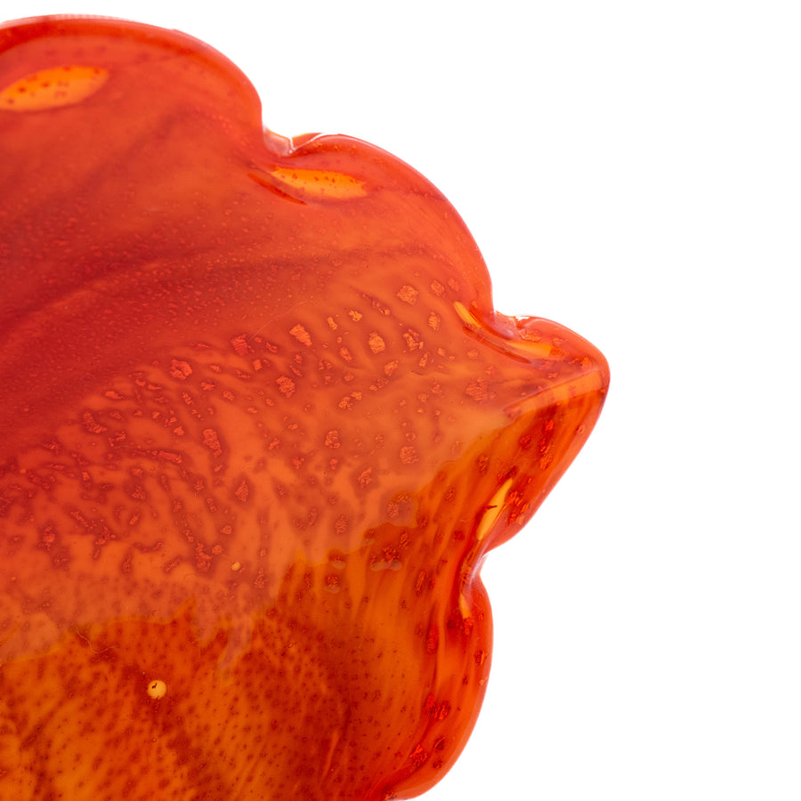 Mid-Century Murano Aventurine Leaf Dish, Orange and Gold