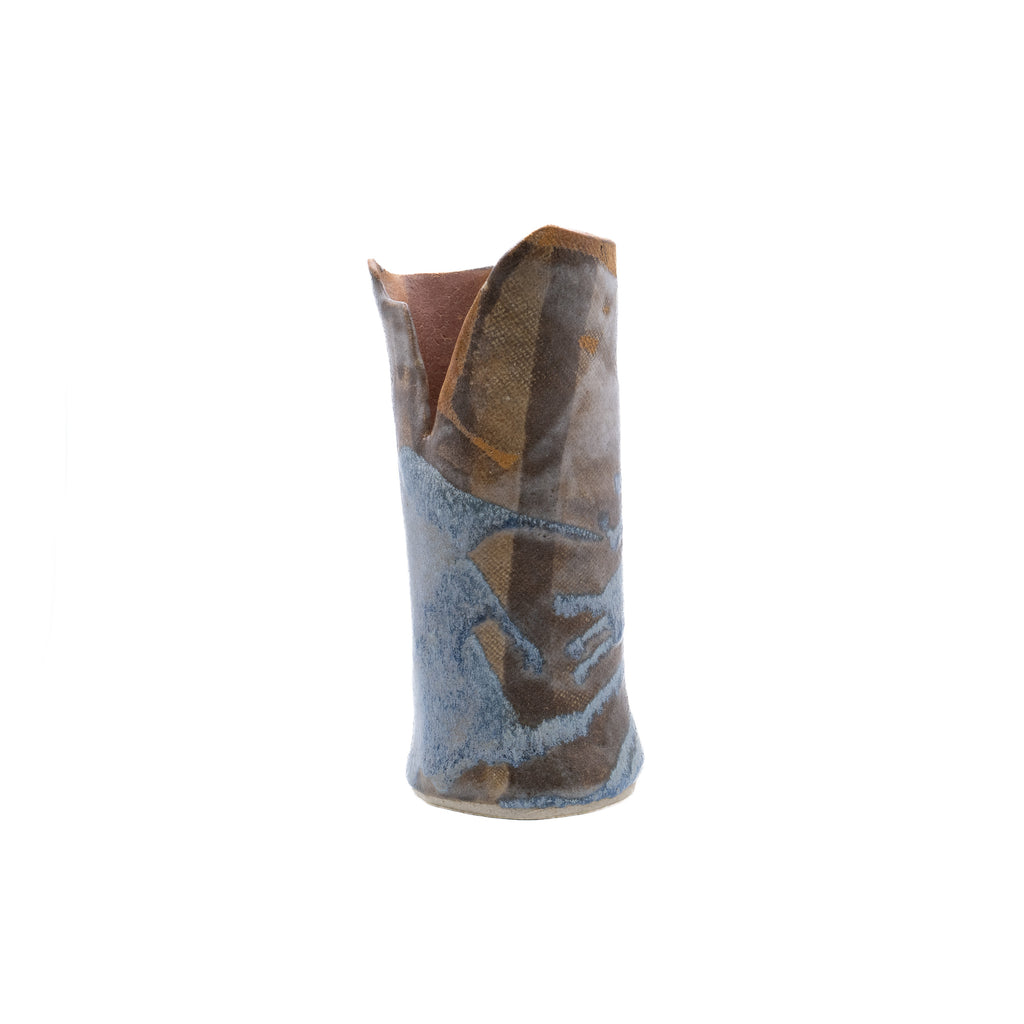 Split-Rim Studio Vase, Blue Ash Glaze