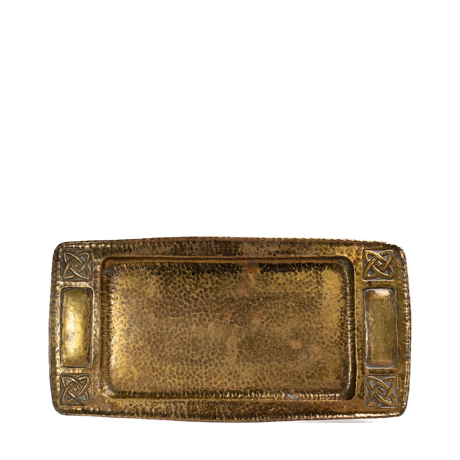 Arts & Crafts Hammered Brass Tray, Celtic Corners