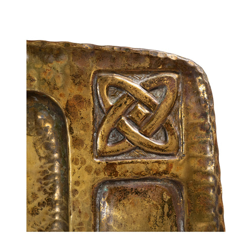 Arts & Crafts Hammered Brass Tray, Celtic Corners