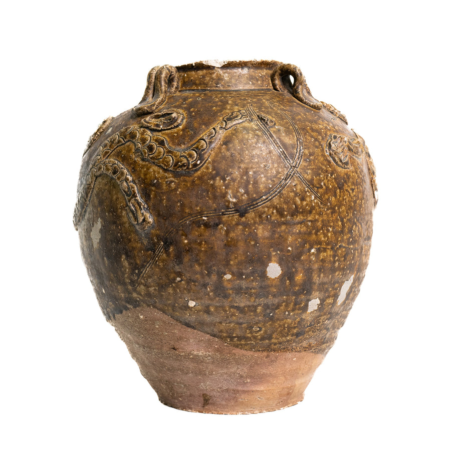 Qing Dynasty Brown-Glazed Chinese Dragon Jar