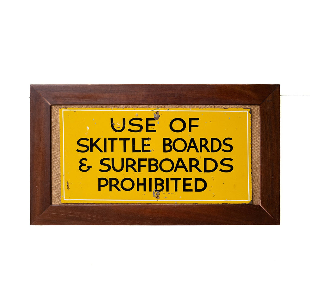 Enamel Beach By-law Sign, 'Skittle Boards & Surfboards Prohibited'