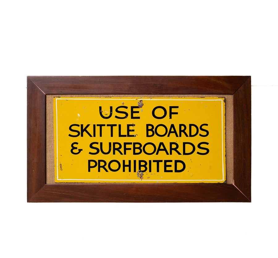 Enamel Beach By-law Sign, 'Skittle Boards & Surfboards Prohibited'