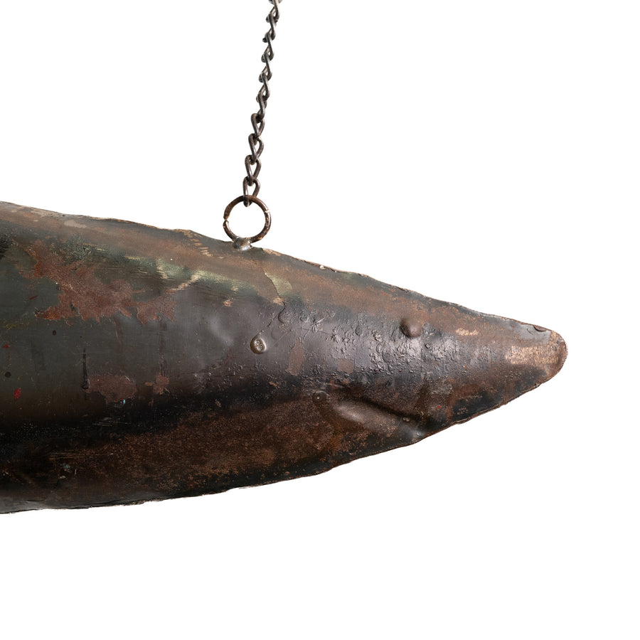 Hanging Steel Shark, Reclaimed-Drum Metal
