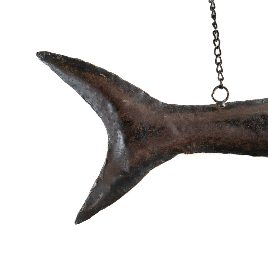 Hanging Steel Shark, Reclaimed-Drum Metal
