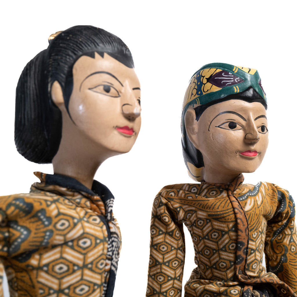 Pair of Javanese Rod Puppets in Batik Dress - 3