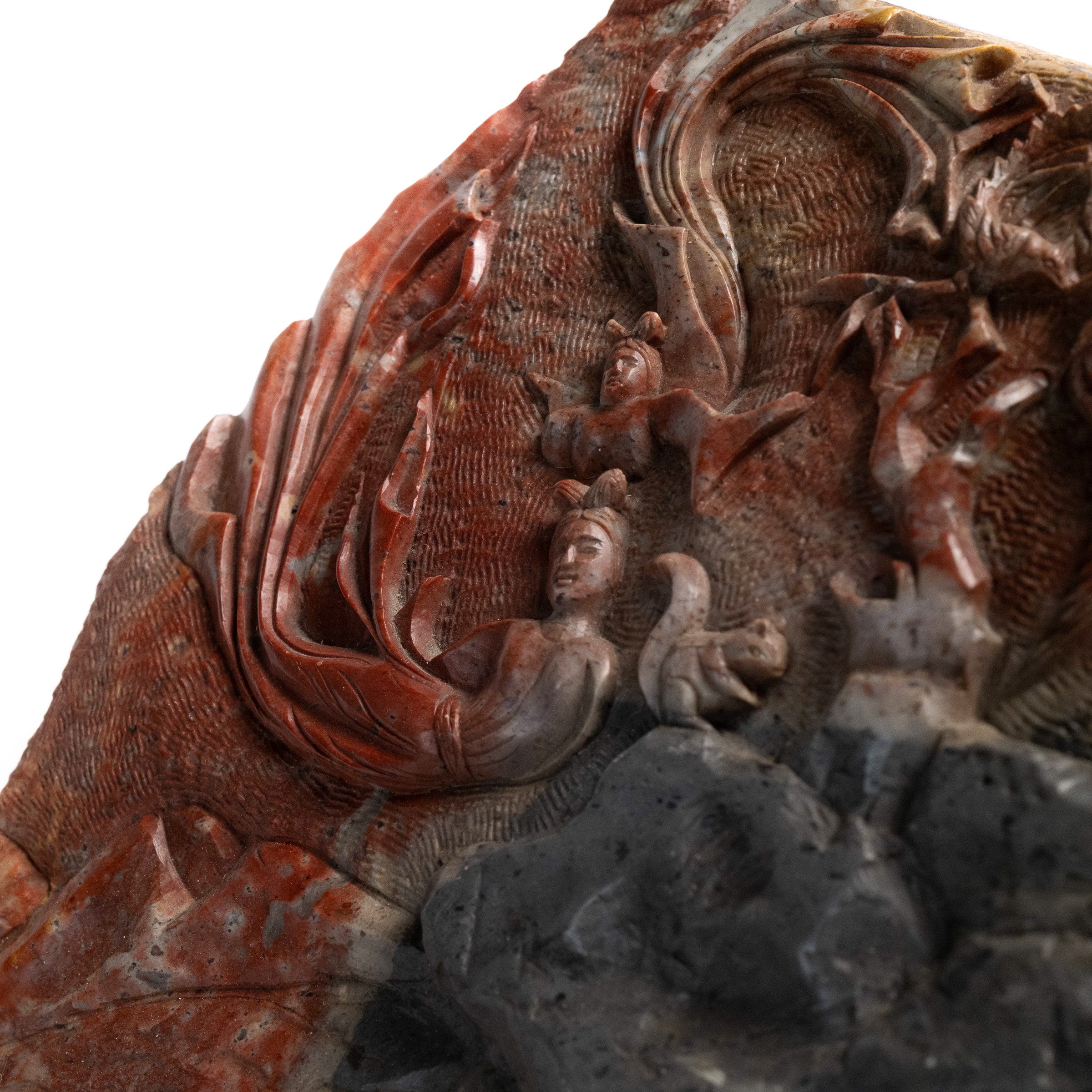 Carved Bicolour Hardstone Boulder with Immortals and Phoenix - 2