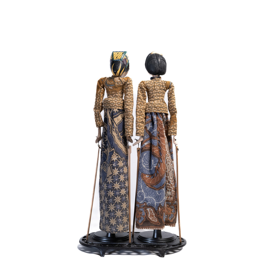 Pair of Javanese Rod Puppets in Batik Dress