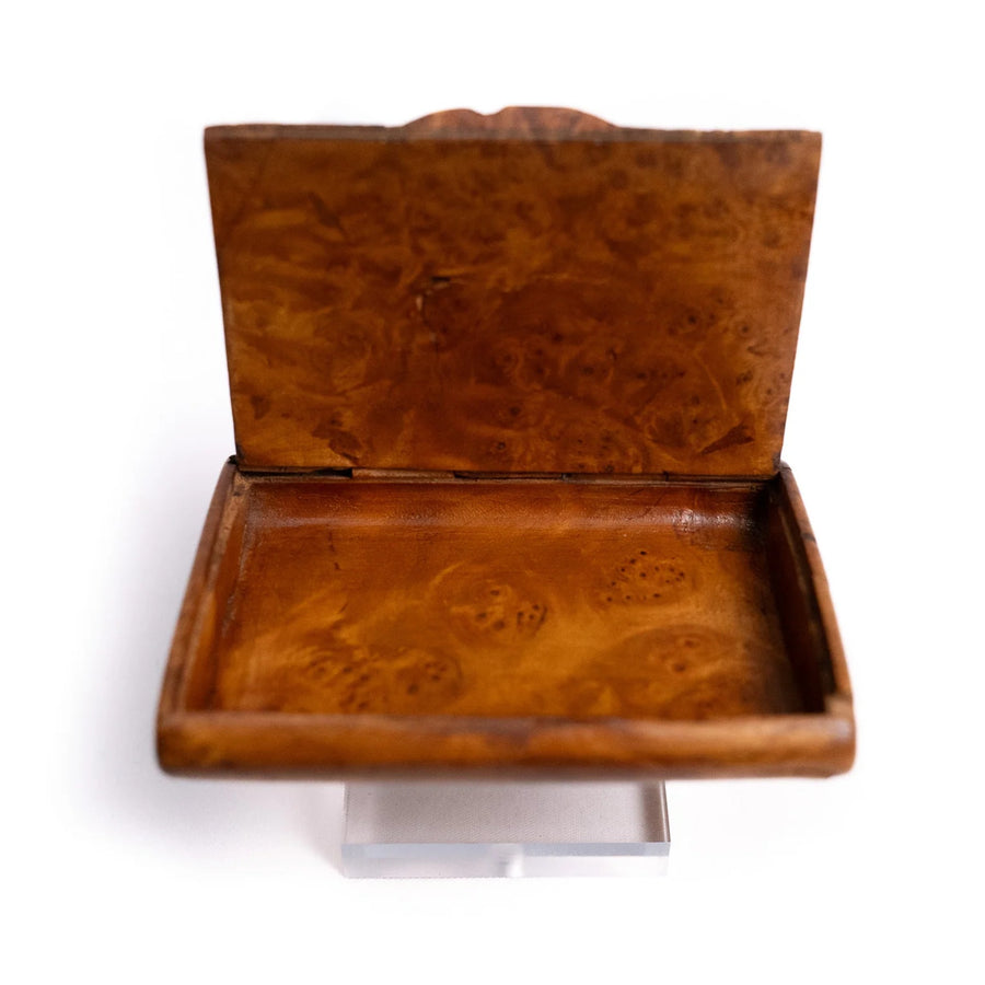 Carved Burr-Wood Tobacco Box with Equestrian Relief