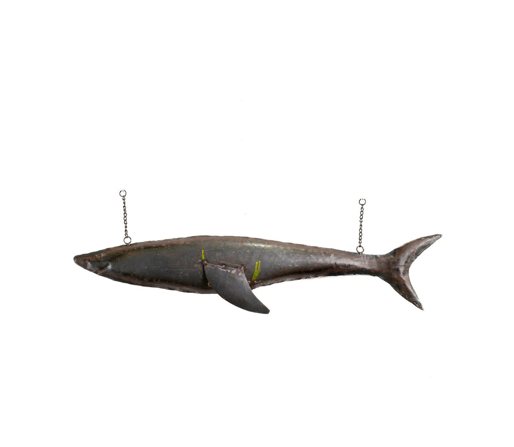 Hanging Steel Shark, Reclaimed-Drum Metal