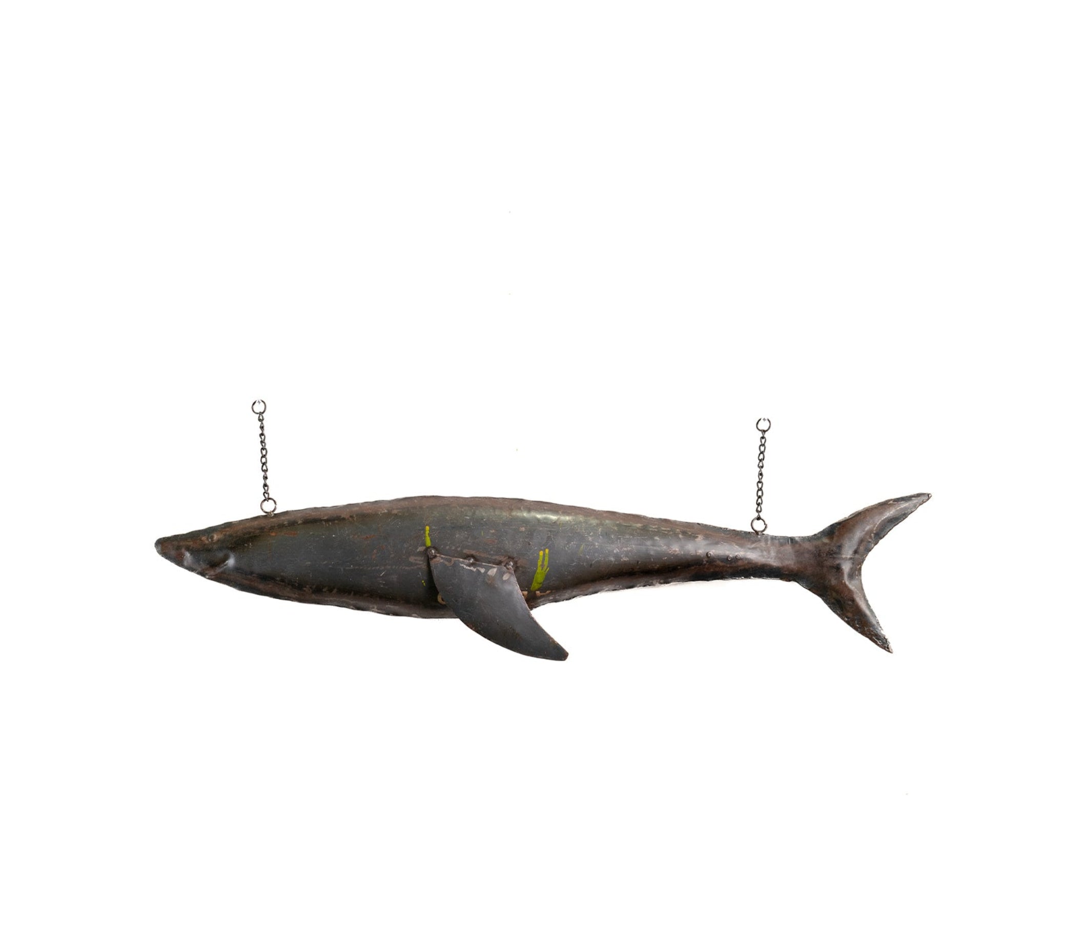 Hanging Steel Shark, Reclaimed-Drum Metal